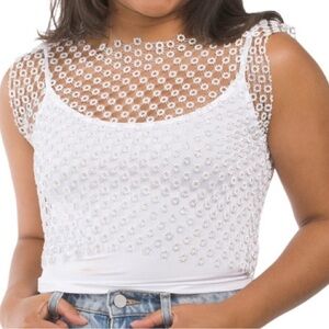 House of Harlow 1960 Floral Rhinestone Mesh Top